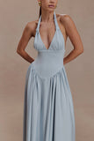 Angelina Scuba Halter Midi Dress Pale Blue