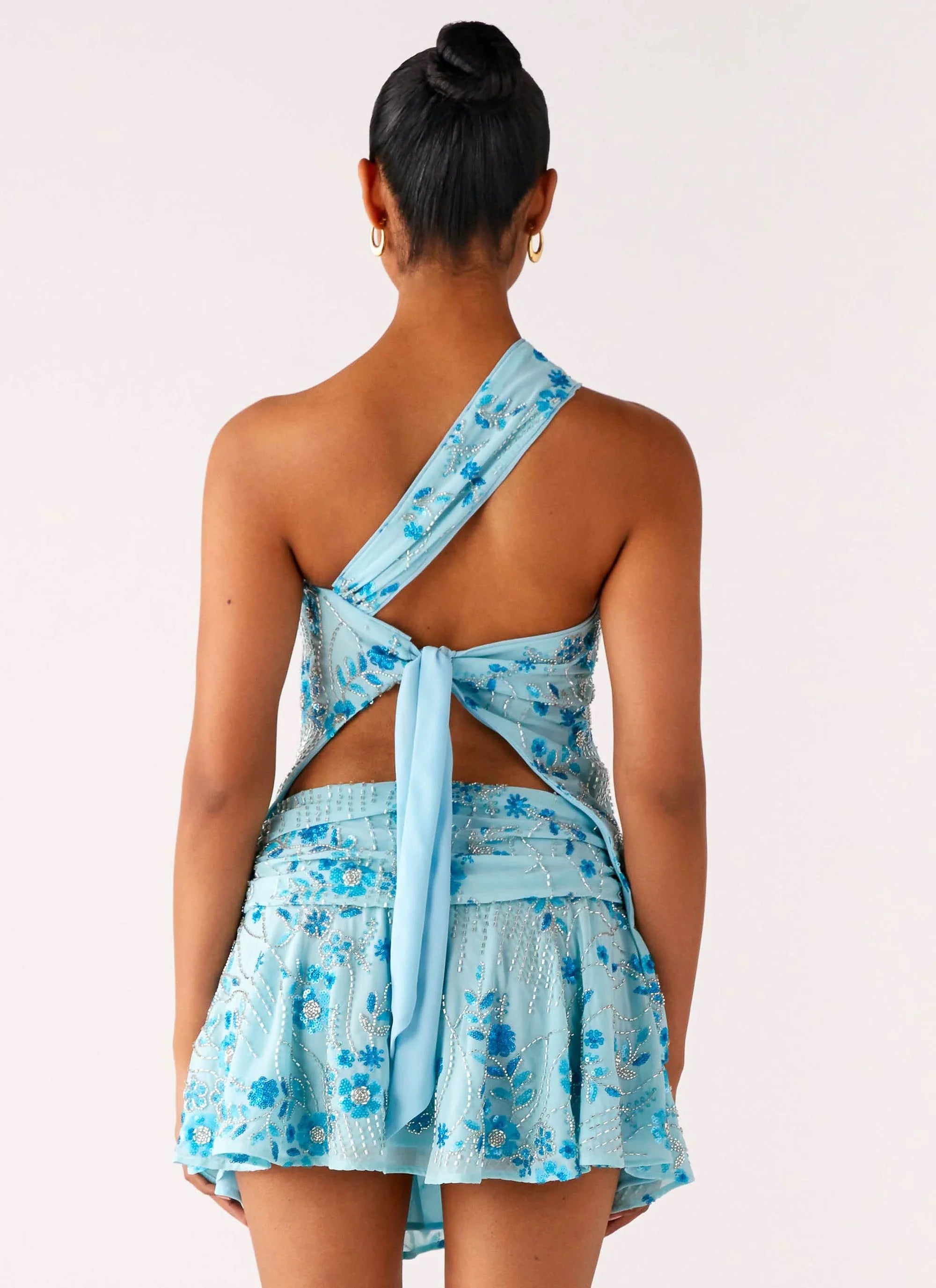 Delight Me Beaded Low Rise Mini Skirt Blue