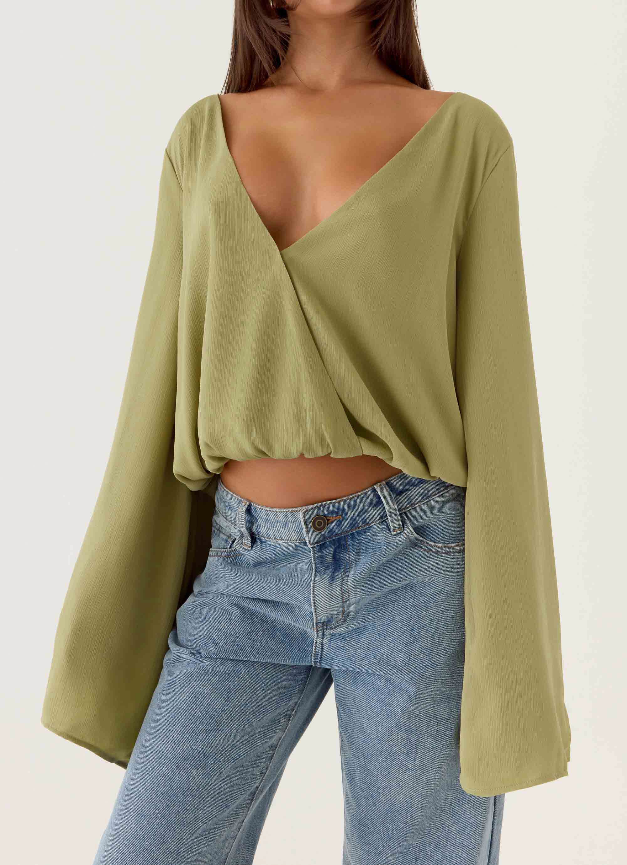 Orelia Long Sleeve Top Green Olive