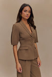 Opal Puff Sleeve Suiting Top Cacao Brown