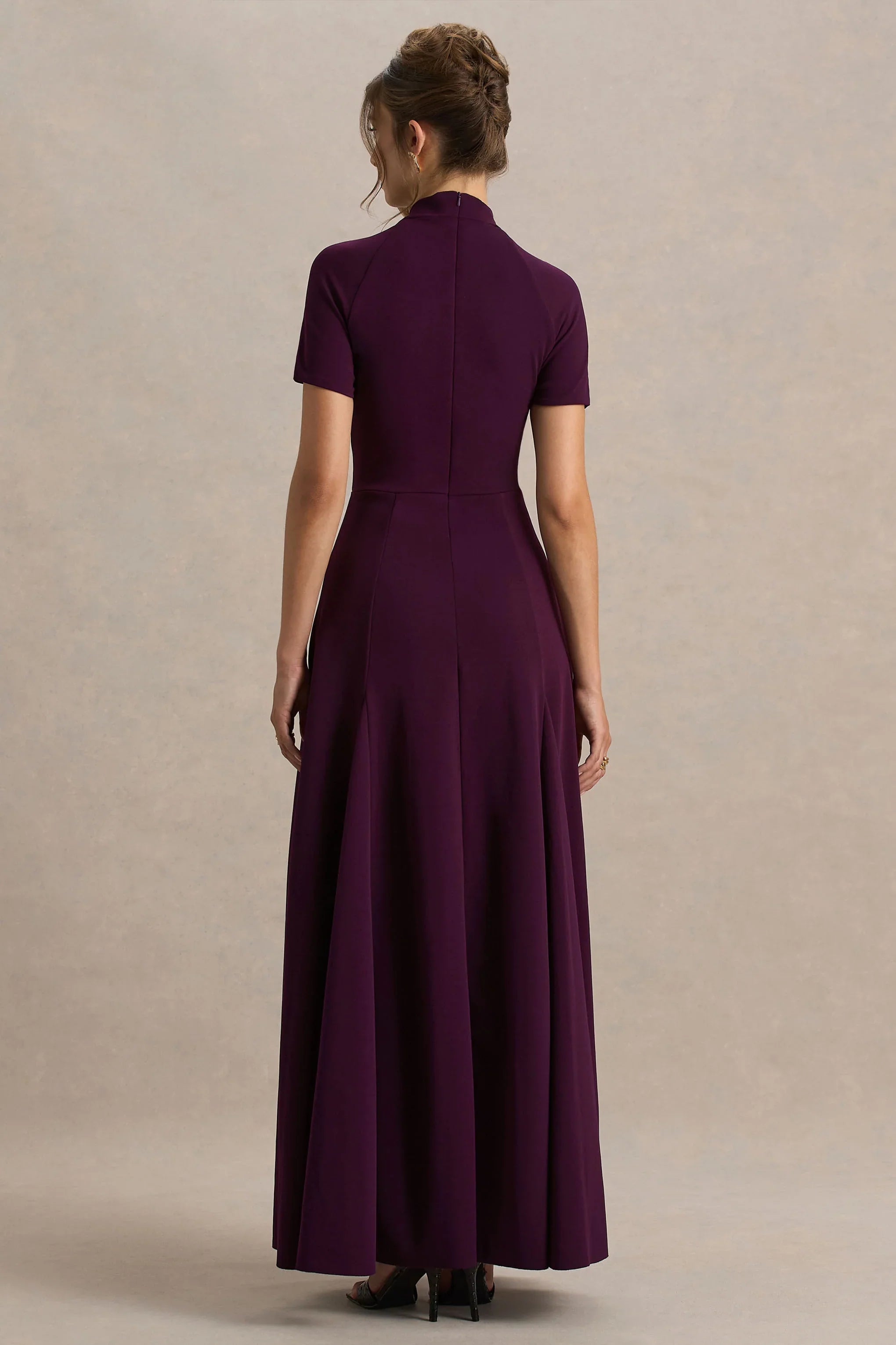 Alea Burgundy High Neck Short Sleeve Maxi Dress