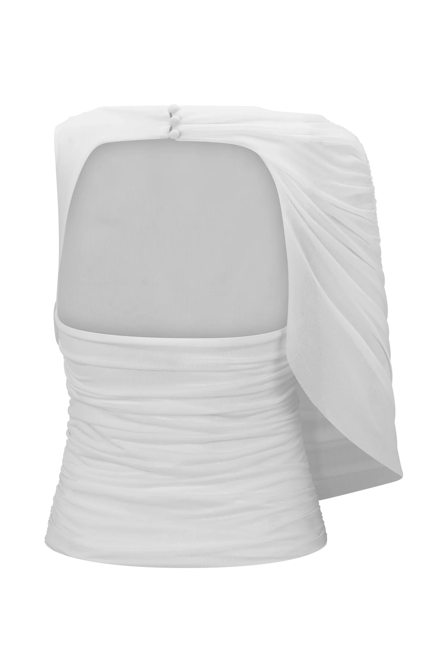 Pruedance Slinky Draped Top With Mesh Overlay White