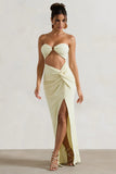 Cancun Ecru Crinkle Strapless Cut Out Maxi Dress With Twist