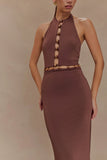 Albion Beaded Slinky Maxi Dress Chocolate