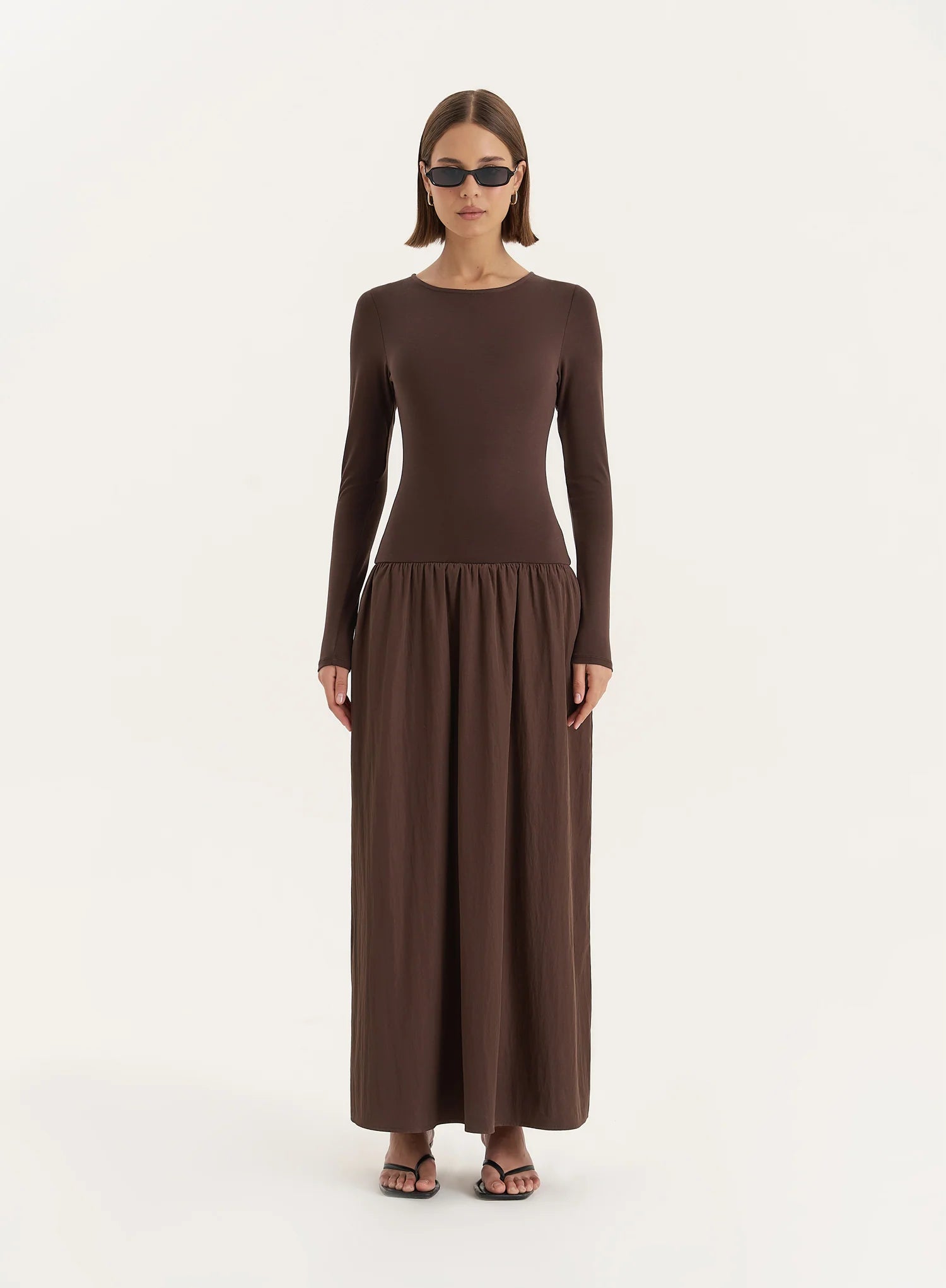 Chocolate Contrast Long Sleeve Maxi Dress