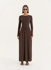 Chocolate Contrast Long Sleeve Maxi Dress