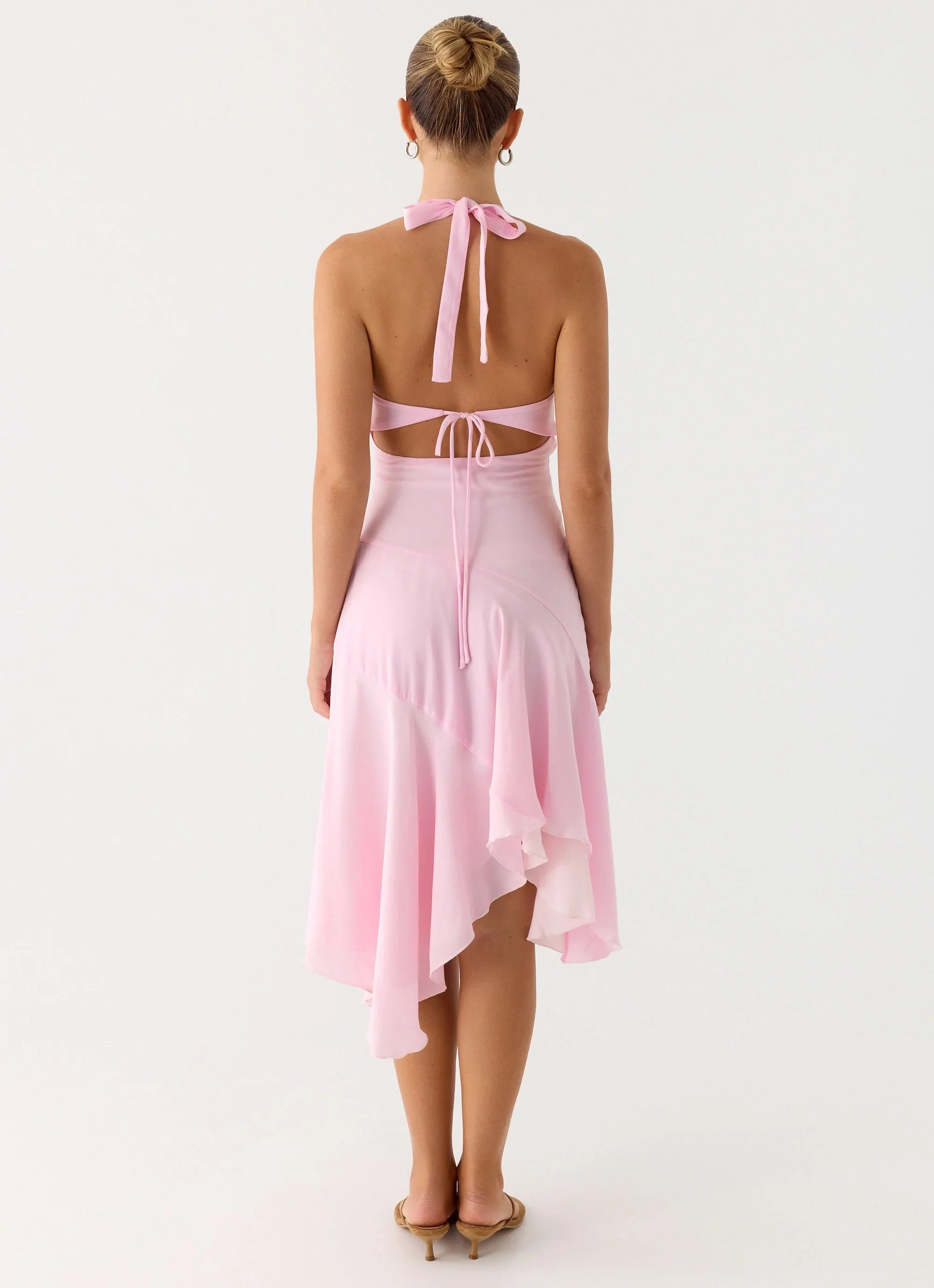 Faelie Halter Neck Asymmetrical Midi Dress Pink