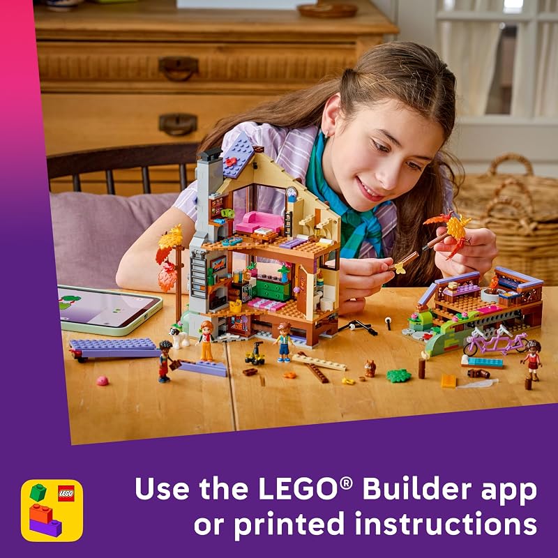 LEGO Friends Cozy Fall Forest Cabin 42705 Building Toy for Girls Boys Ages 9 Toy Playset W 4 Minidolls 1229 pieces Gift for Birthdays