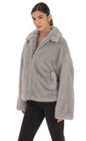 Zip Up Faux Fur Jacket in Grey