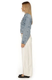 Elana Mid Wash Cinched Waist Denim Jacket