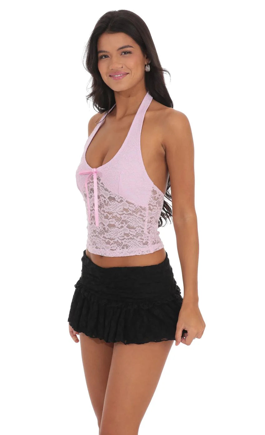 Lace Halter Top in Pink