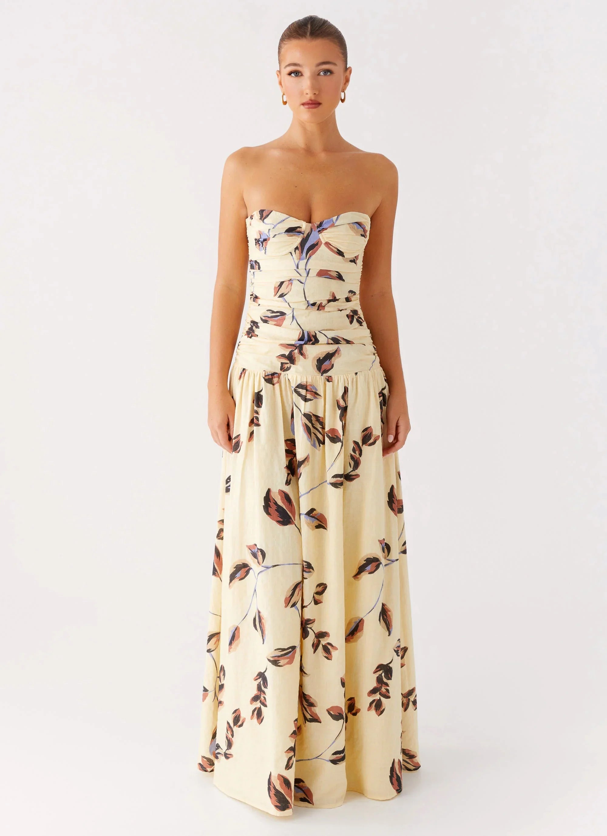 Rhea Ruched Maxi Dress Buttercream Bliss