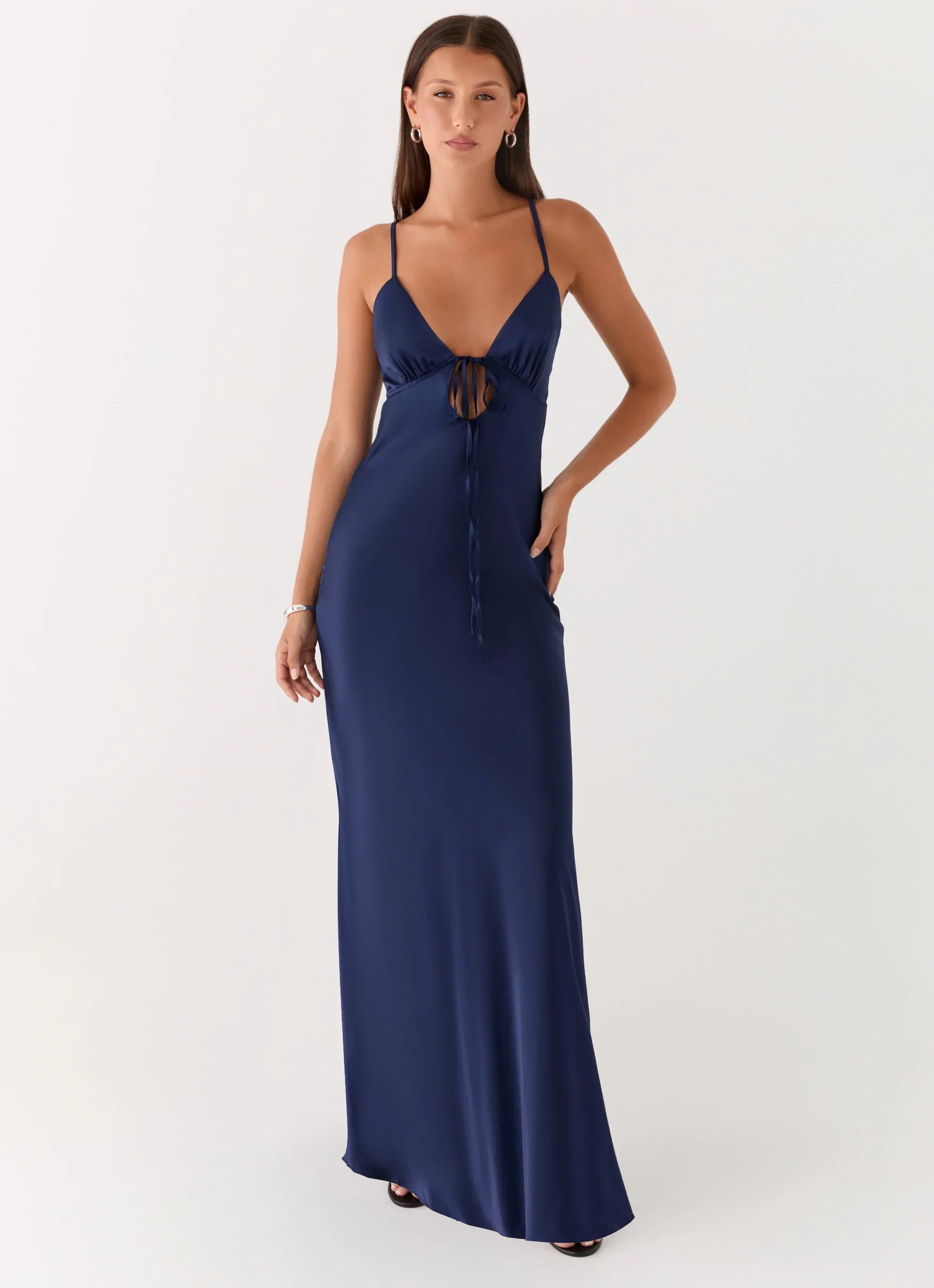 Flora Satin Maxi Dress Navy