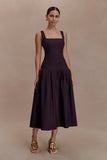 Natascha Drop Waist Cotton Midi Dress Chocolate