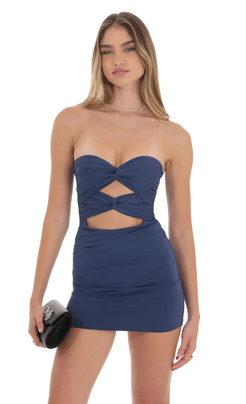 Double Twist Cutout Dress in Navy
