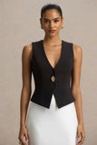 Priscilla Black Plunge Neck Tailored Waistcoat