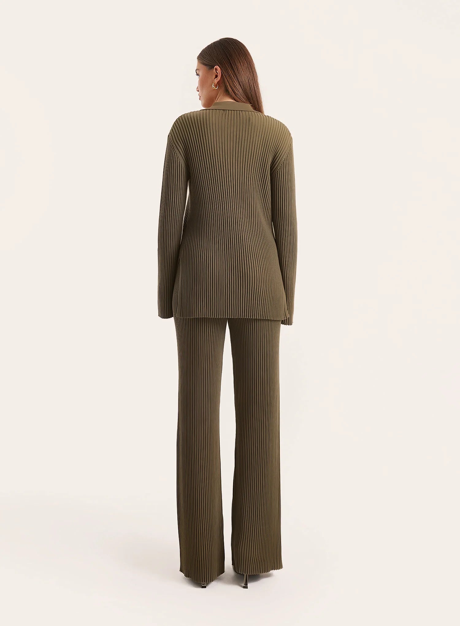 Olive Knitted Long Sleeve Polo Top