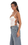 Floral Satin Open Back Tie Top in Cream
