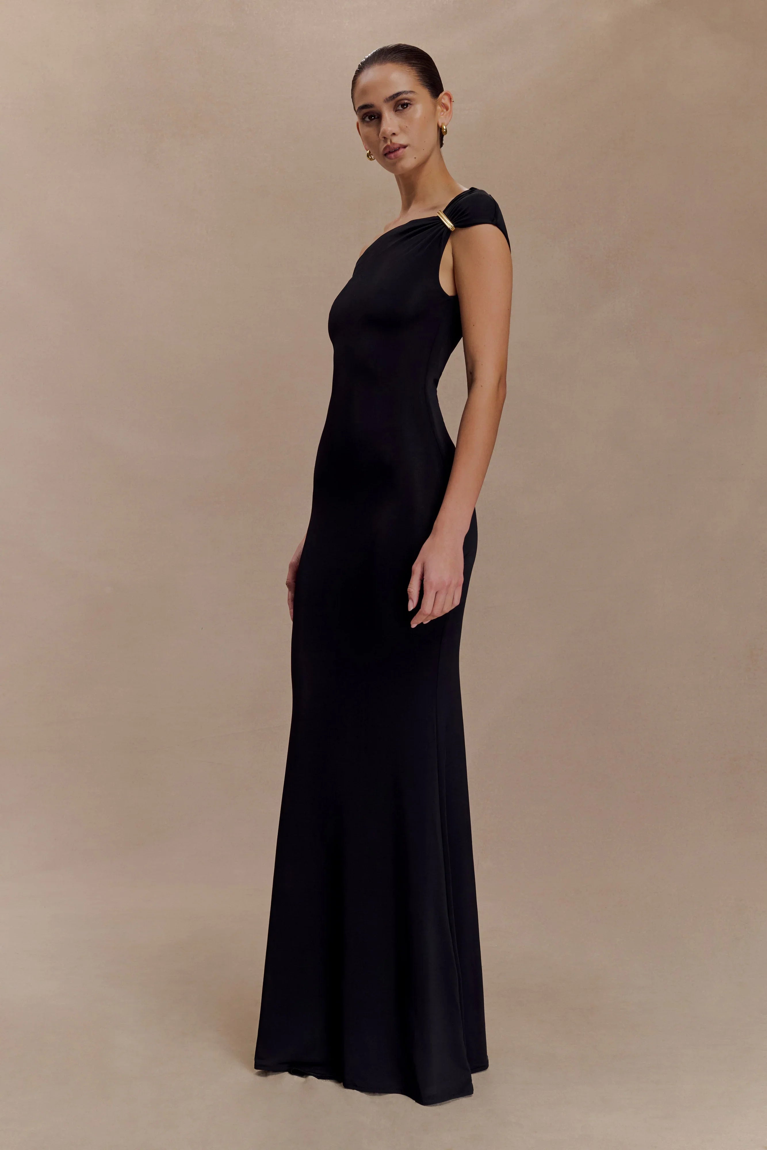 Kinsley Slinky Maxi Dress With Hardware Black