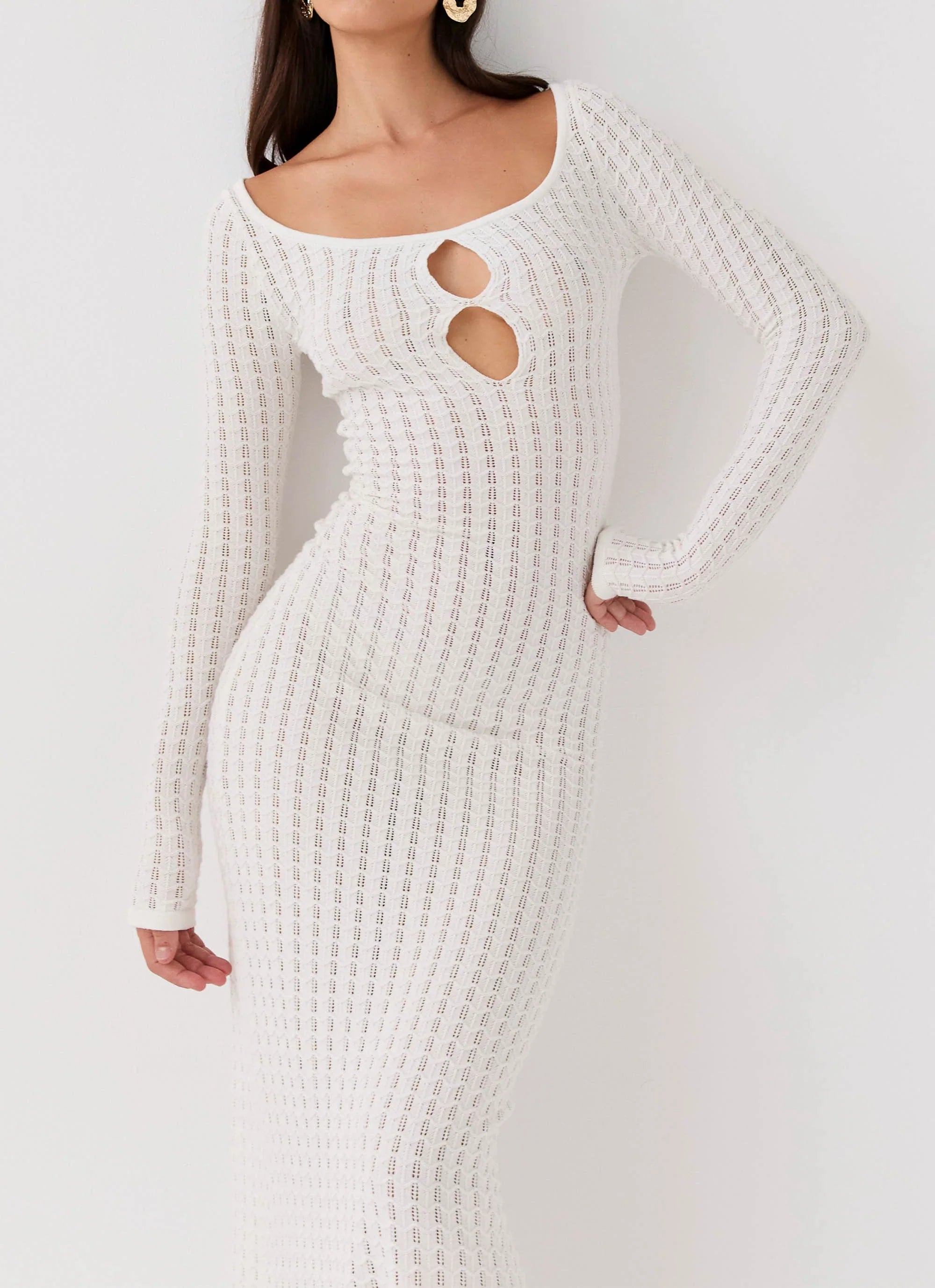 Crystal Cascade Knit Maxi Dress White