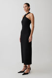 Sable Crossover Crepe Midi Dress Black