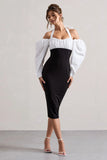 Couture Client Black Halter Neck Puff Sleeve Midi Dress