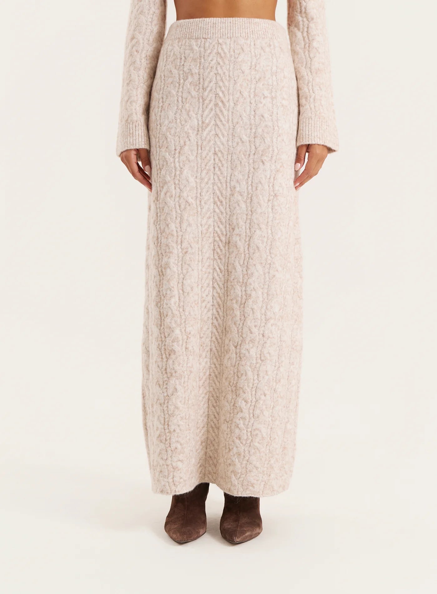 Camel Cable Knitted Maxi Skirt