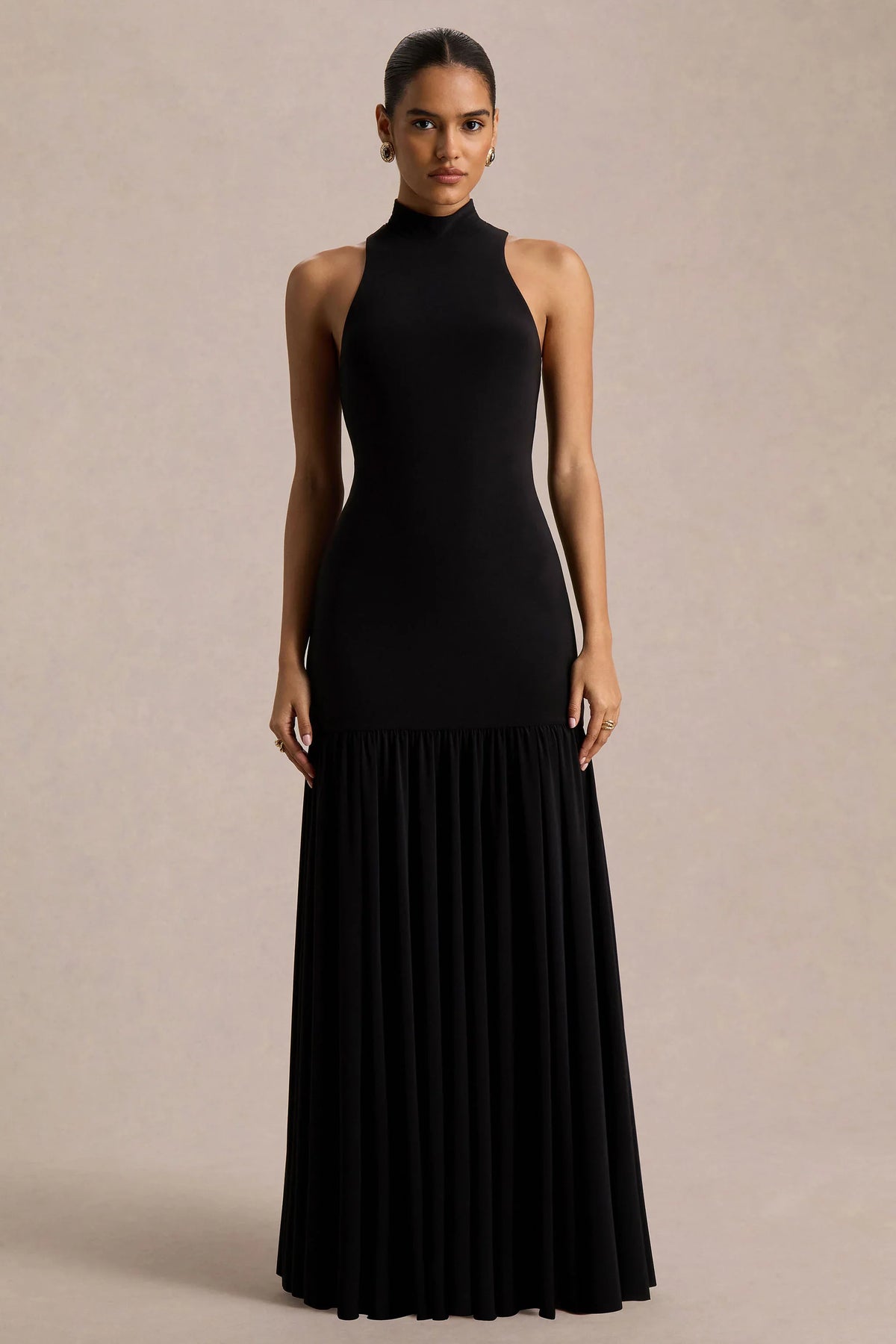 Tasmin Black High Neck Maxi Dress With Drop Waist