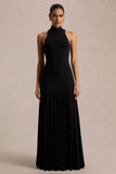 Tasmin Black High Neck Maxi Dress With Drop Waist