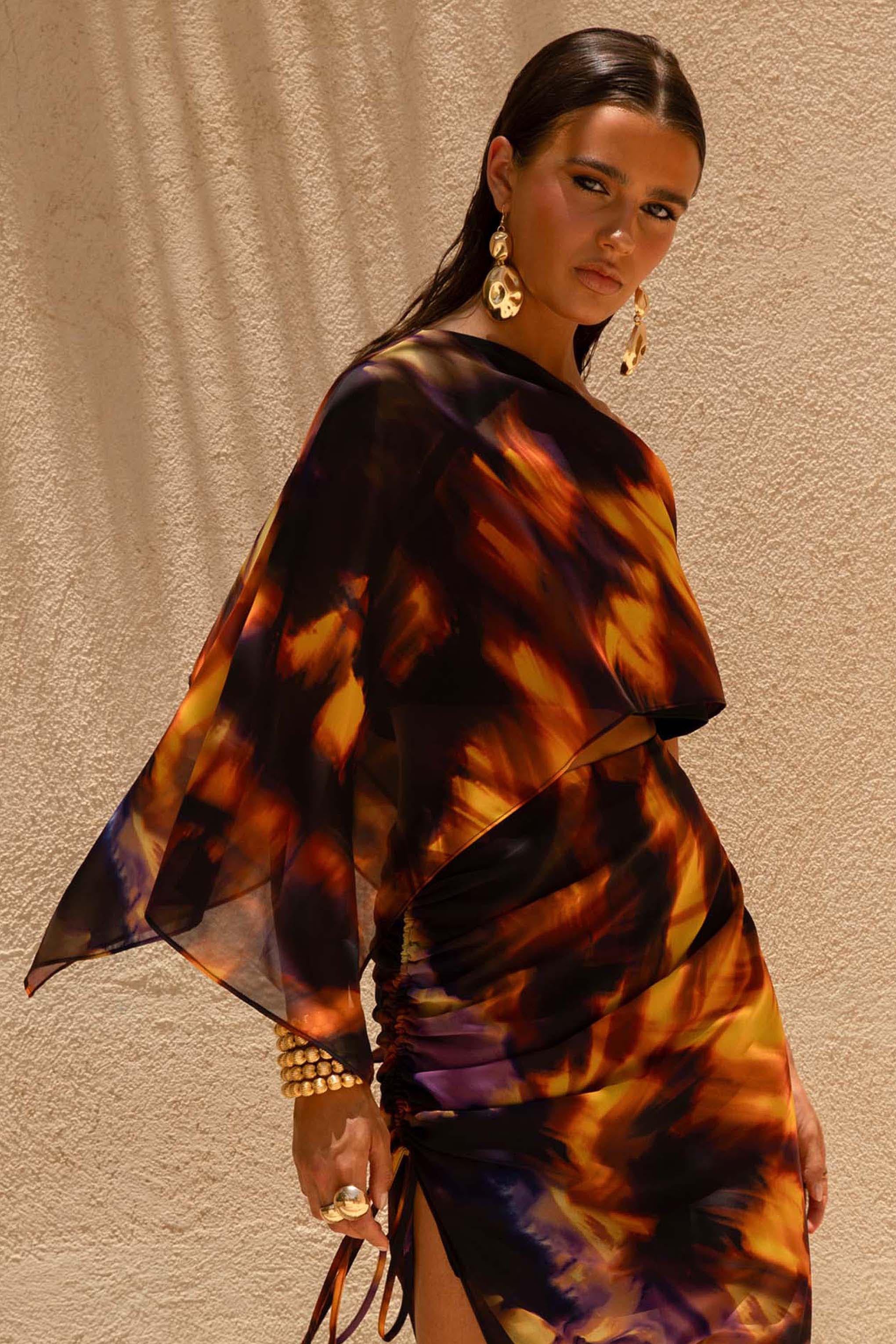 Elysia Smoke Print Asymmetric Crop Top