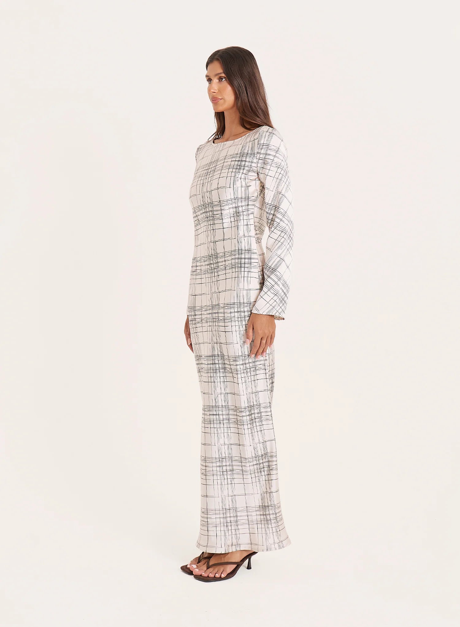 White Check Scoop Back Maxi Dress