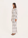 White Check Scoop Back Maxi Dress