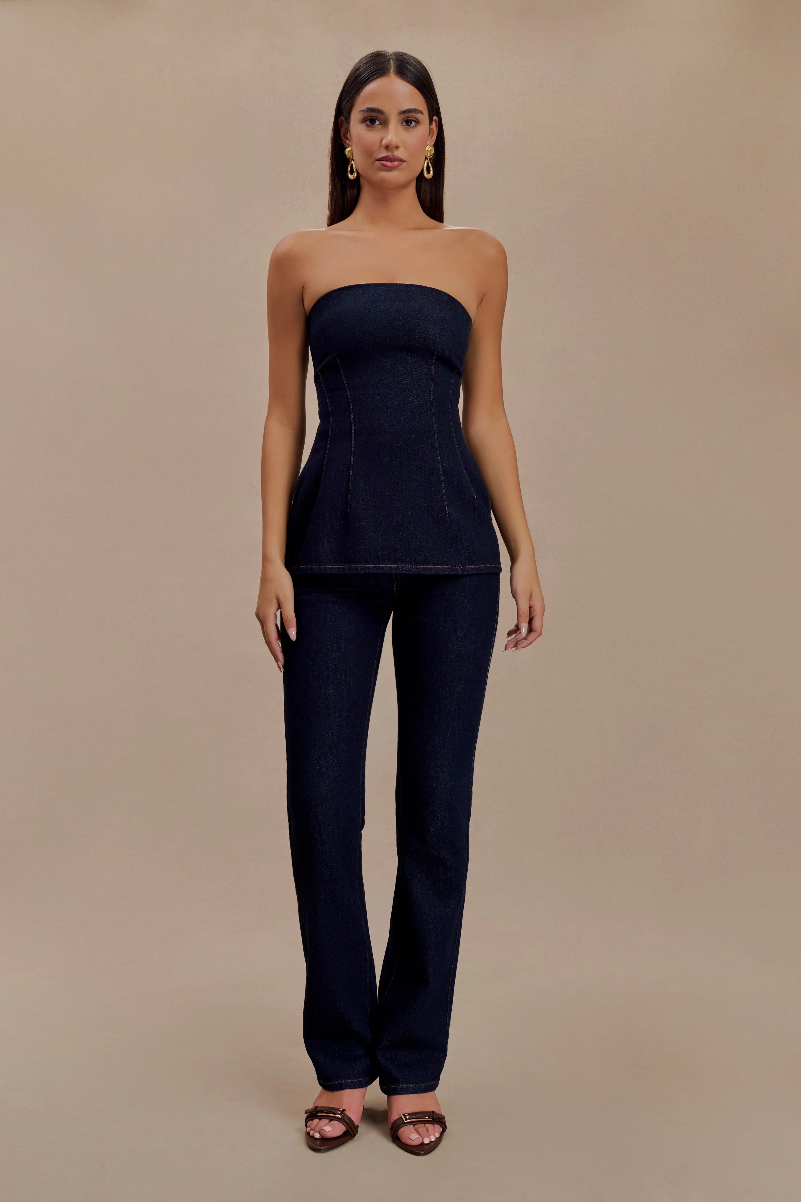 Madelyn Strapless Longline Denim Top Indigo Blue