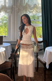 Reighn White Lace Detail Midi Skirt