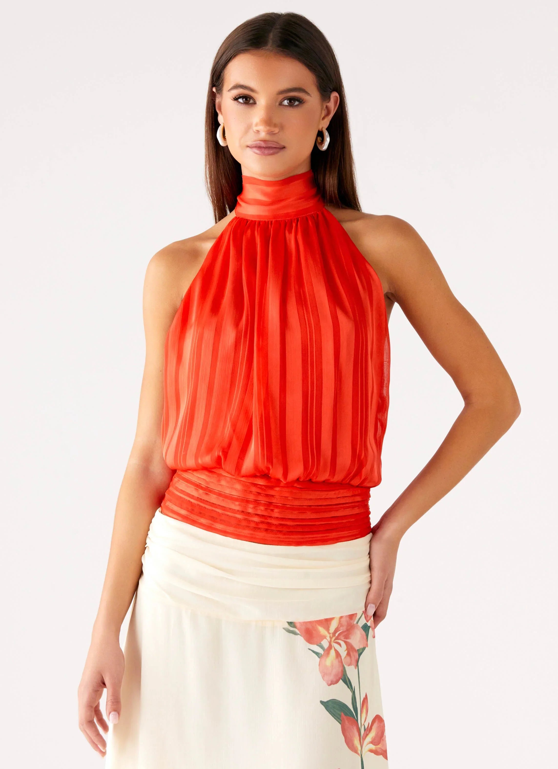 Willow Chiffon Top Coral