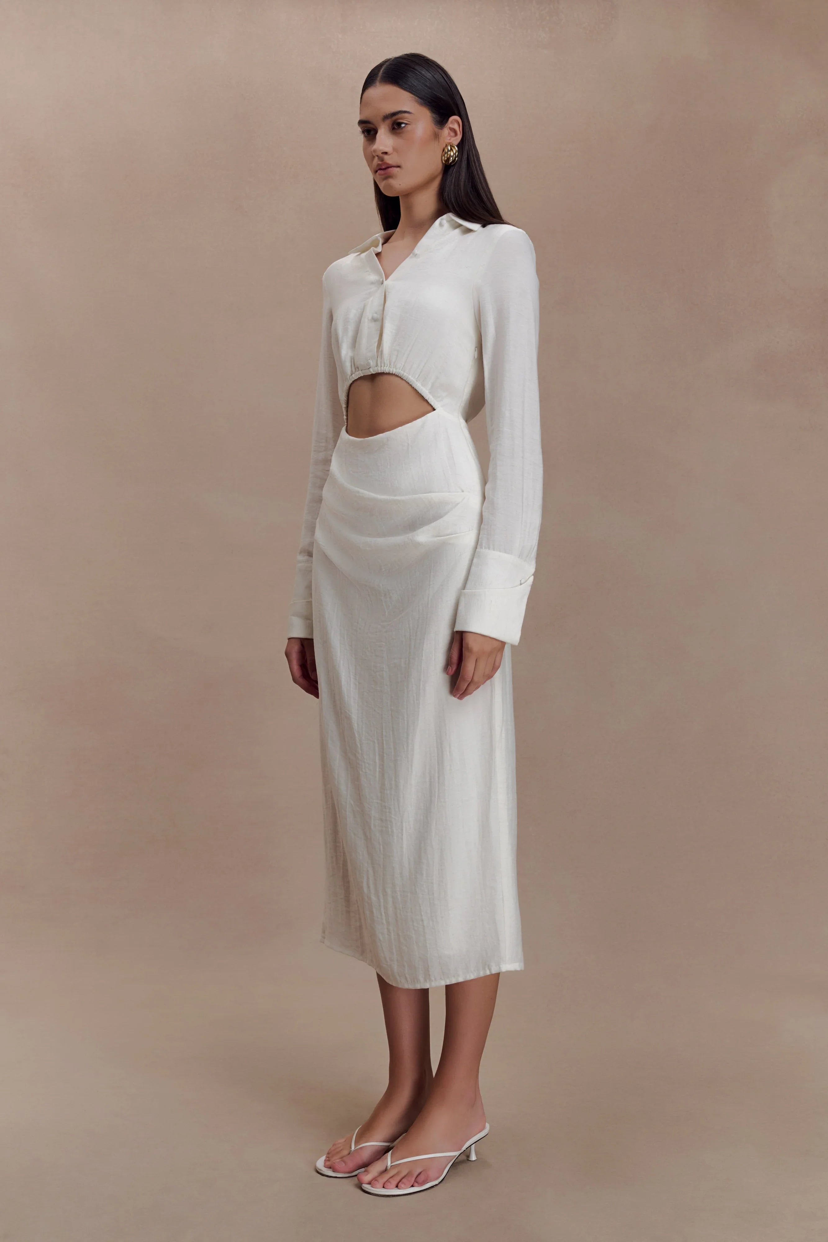 Cecilie Cut Out Shirt Midi Dress White