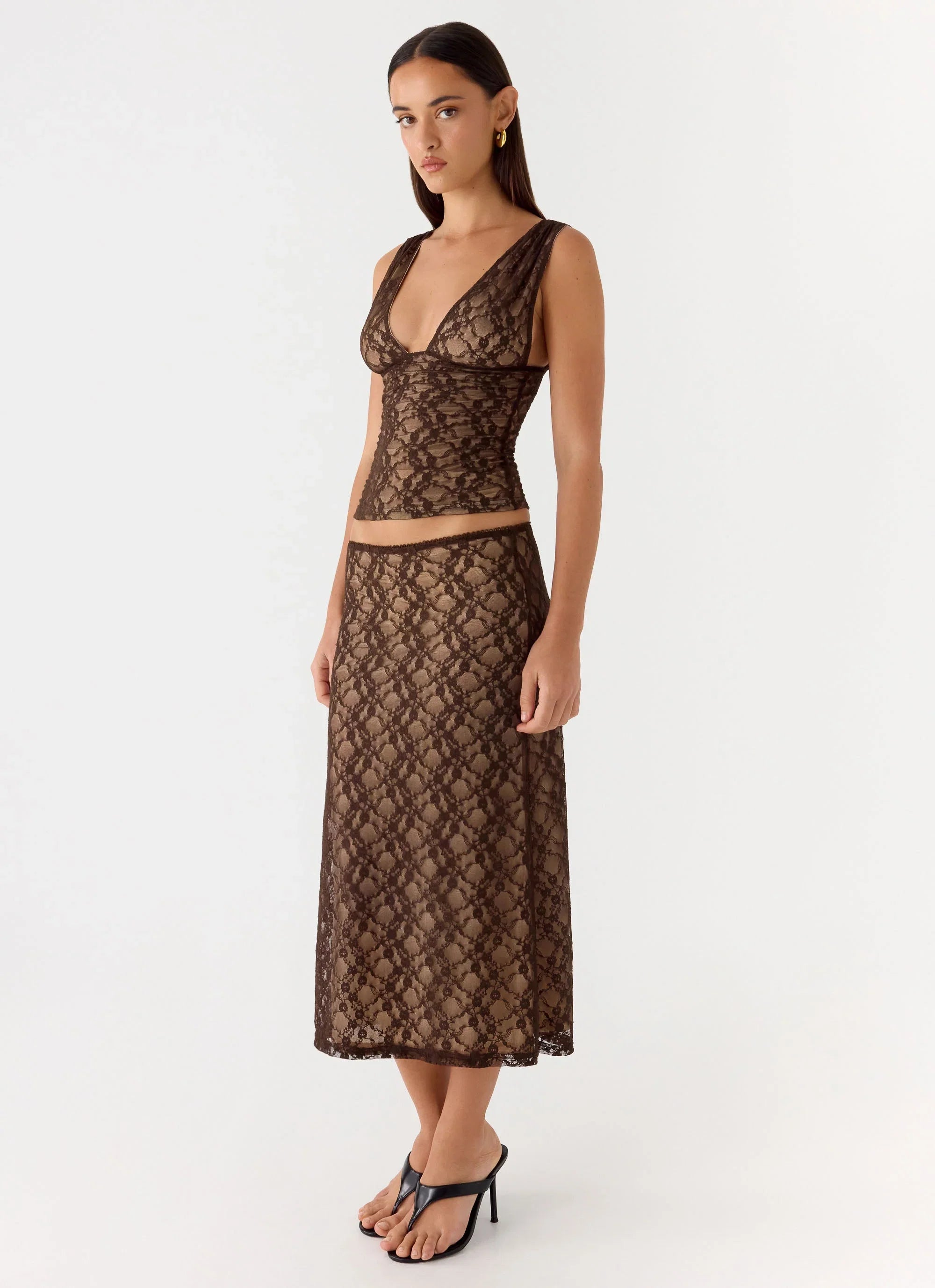 Malachie Lace Midi Skirt Chocolate