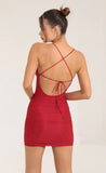Mesh Ruched Bodycon Dress in Red