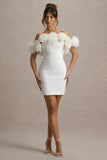 Von White Bardot Mini Dress With Ruffle Trim
