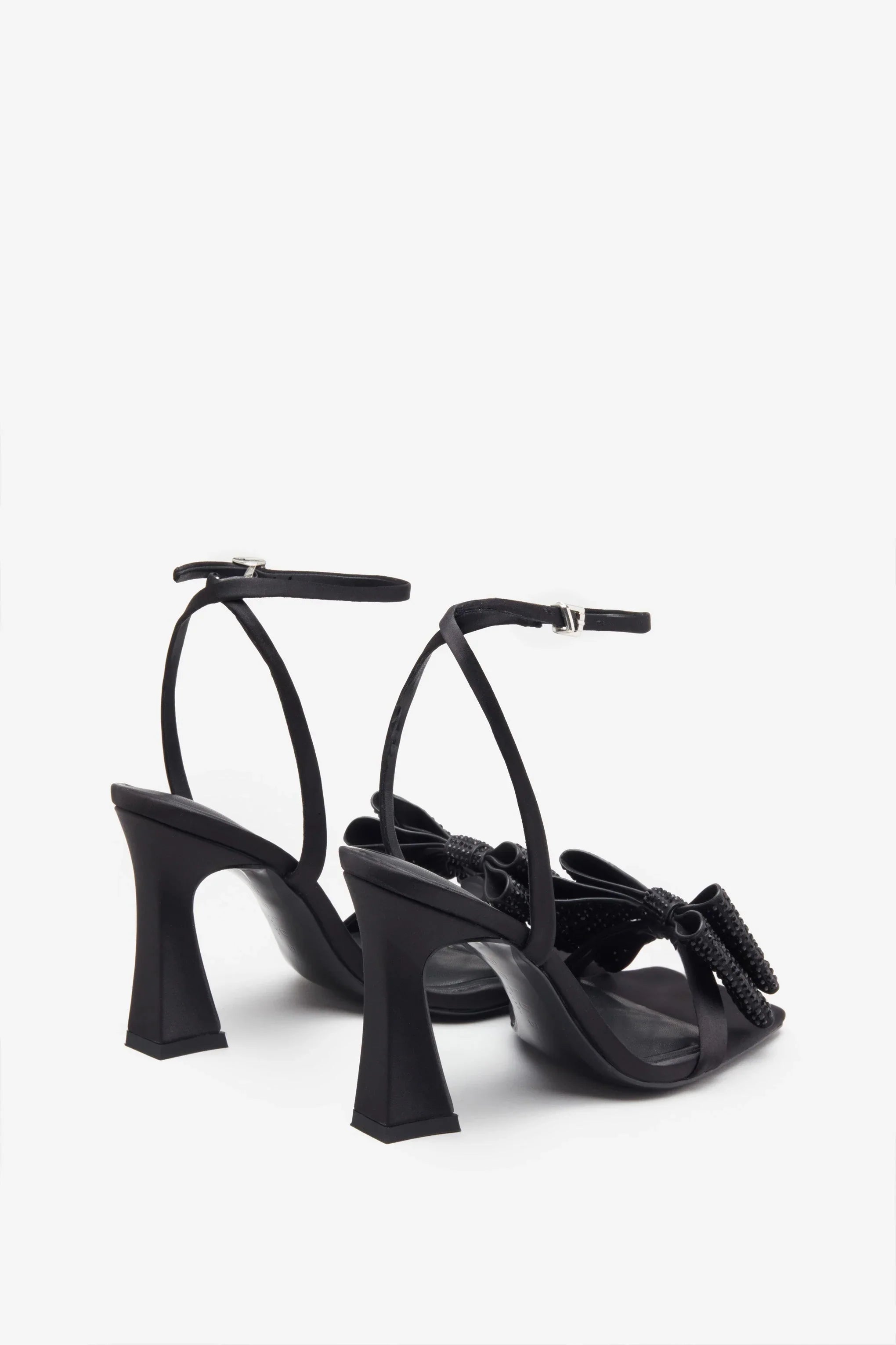 Headlines Black Ankle Strap Heeled Sandals With Diamante Bows