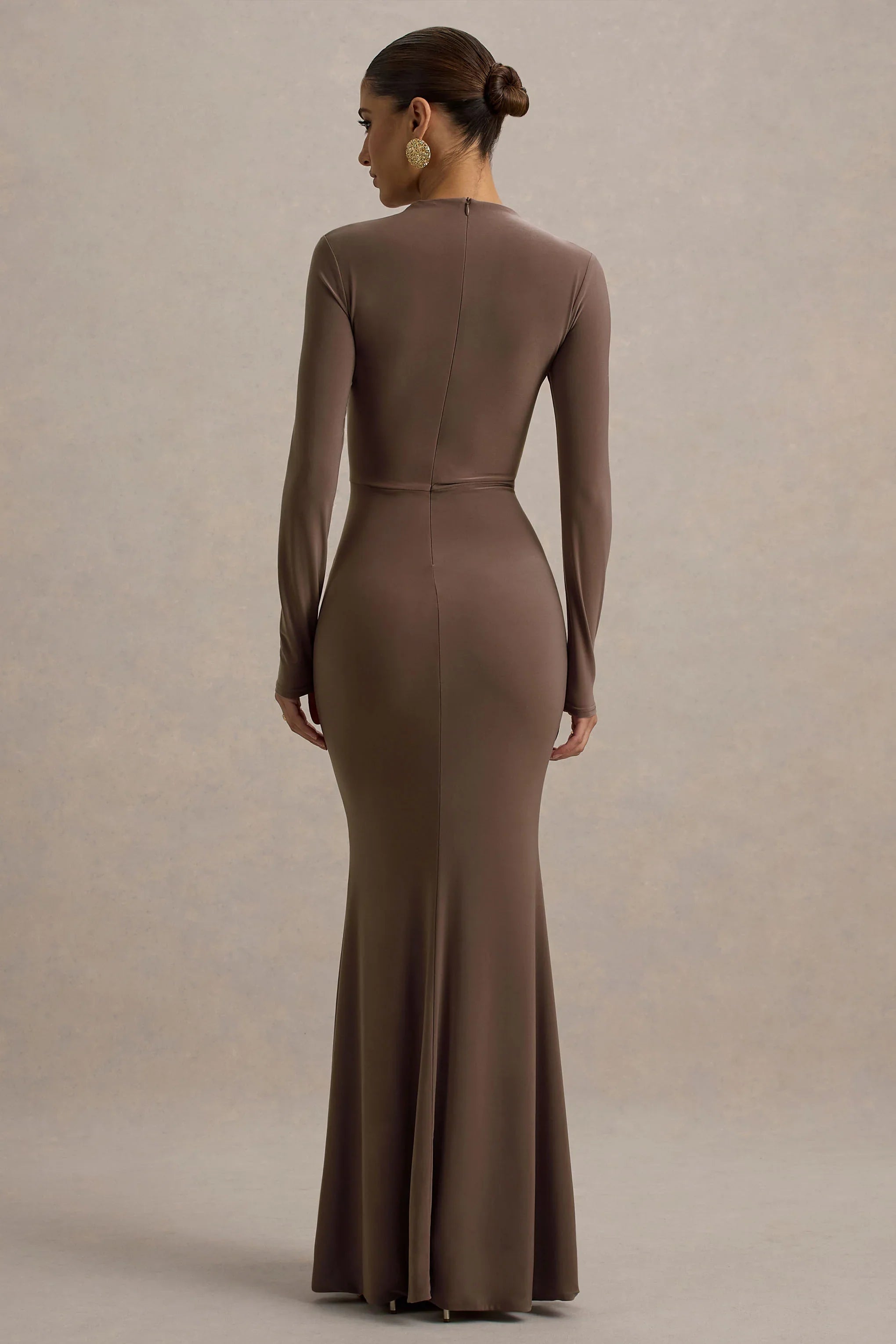 Reid Brown Long Sleeve Gathered Maxi Dress
