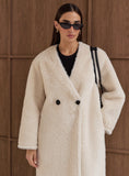 Cream Shearling Longline Buttoned Coat