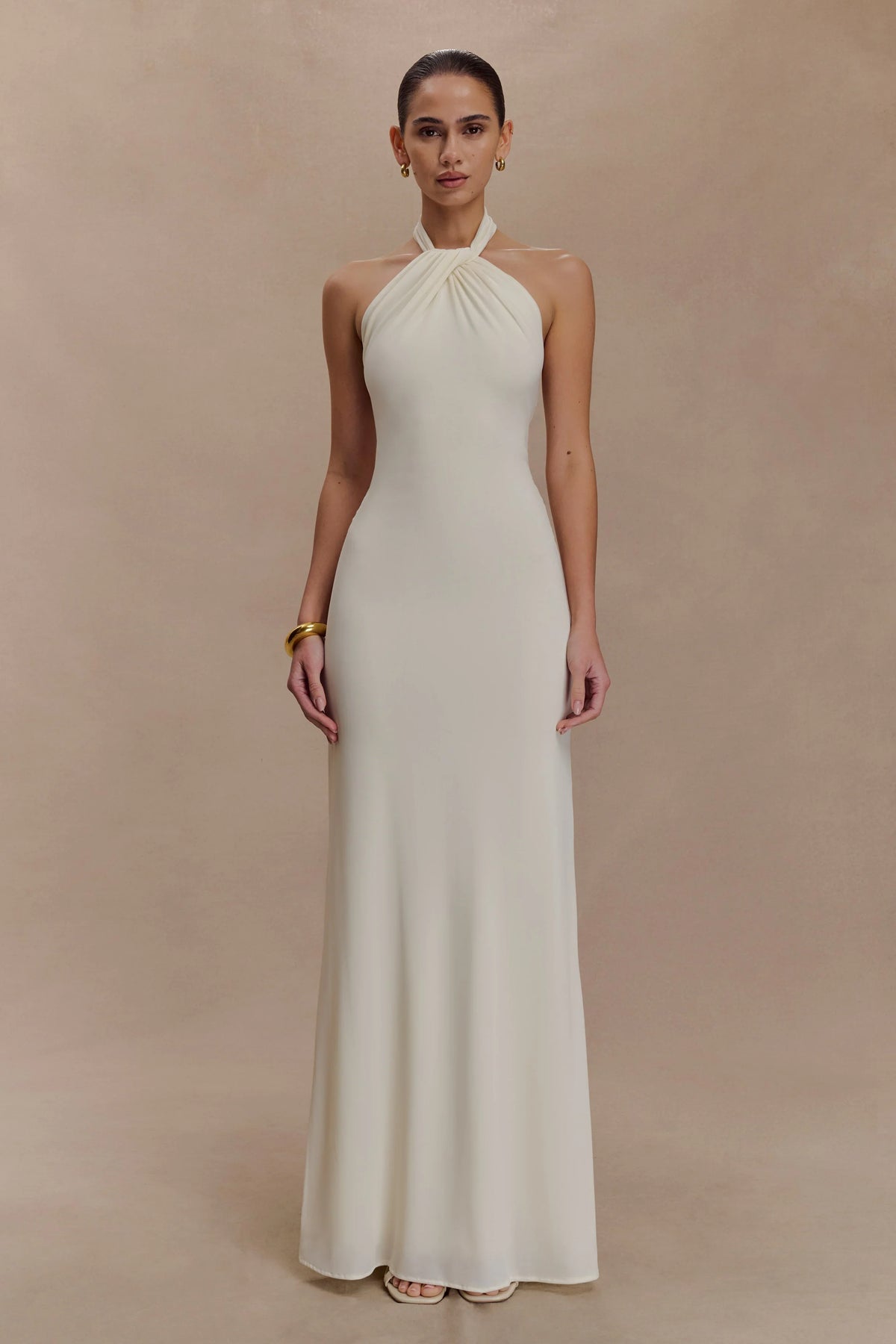 Elyna Slinky Halter Maxi Dress Ivory