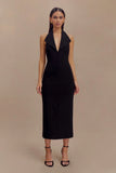 Annita Crepe Halter Midi Dress Black