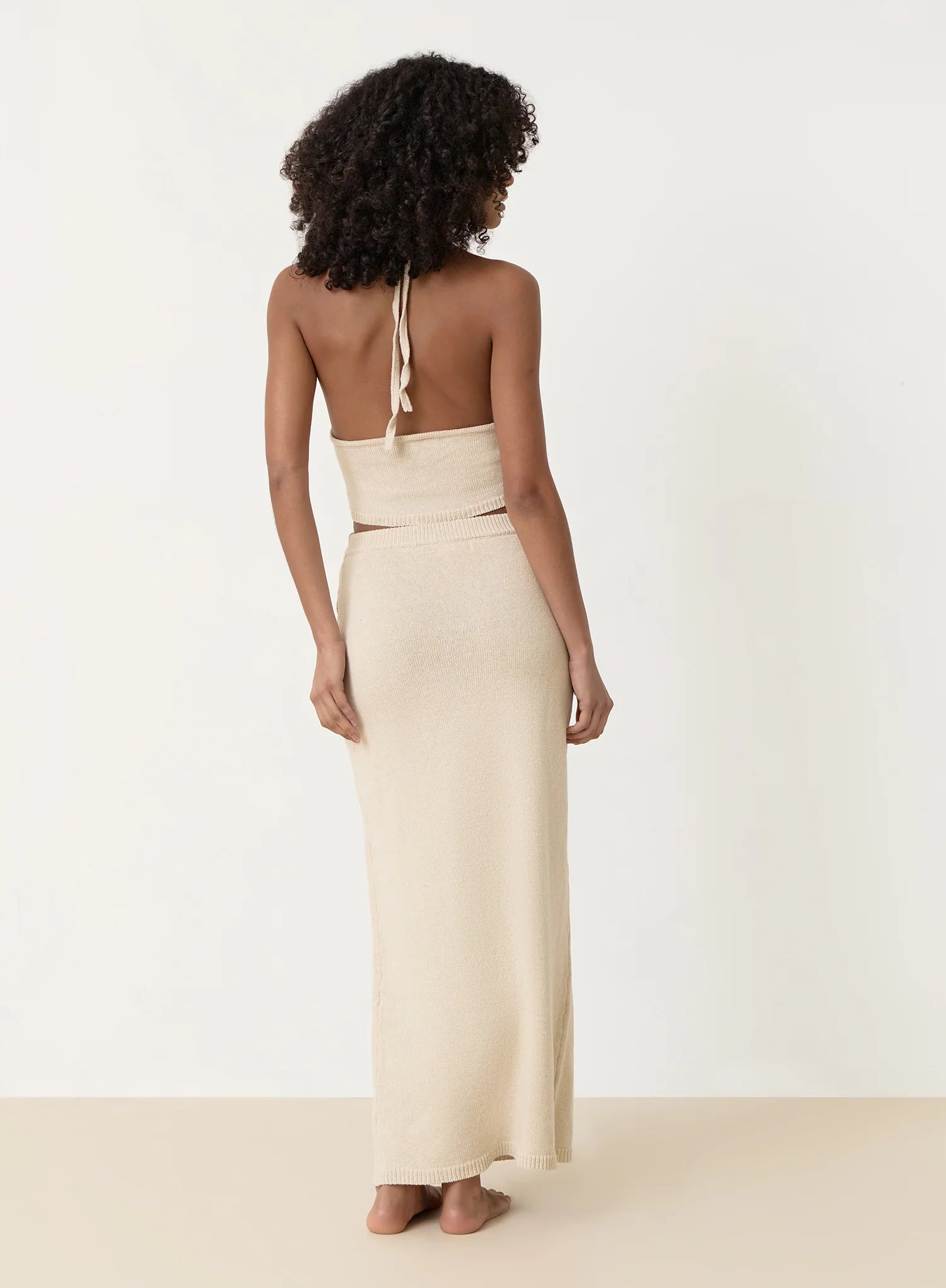 Cream Knit Corsage Halterneck Top