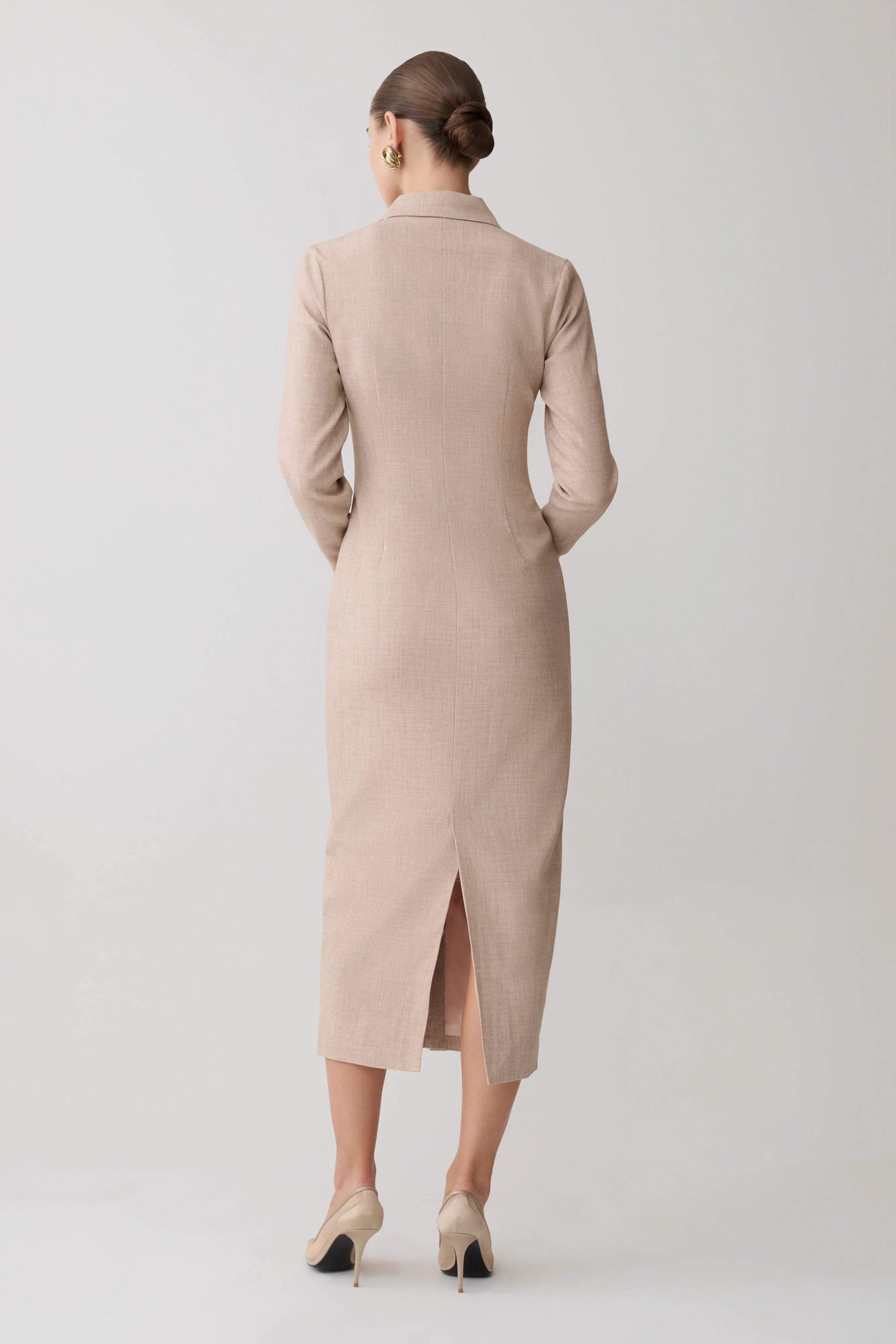 Dorian Fitted Shirt Midi Dress Wheat Marle