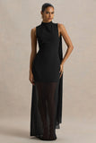 Unpredictable Black High Neck Maxi Dress With Back Cape Detail