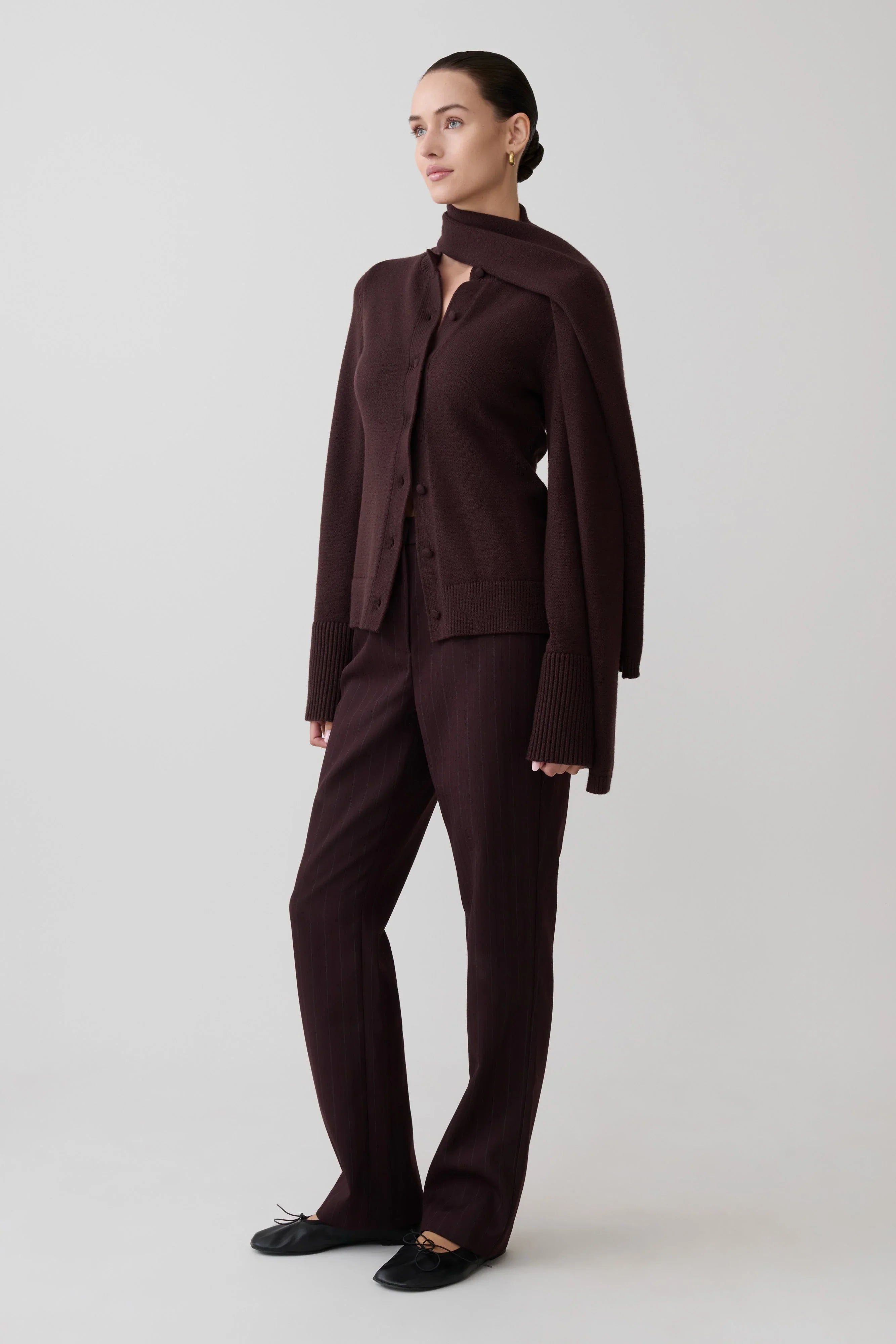Lara Knit Cardigan With Scarf Chocolate