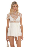 Sheer Mesh Lace Romper in White