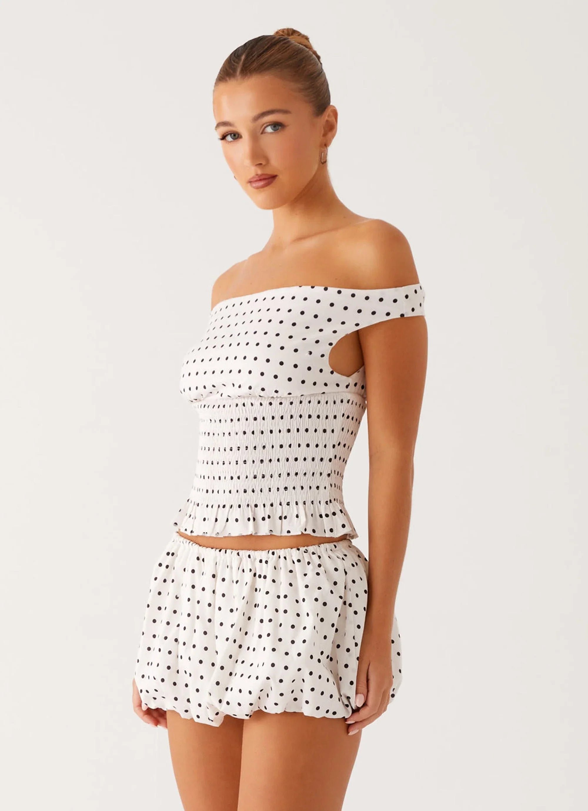Heather Mini Skort White Black Polka Dot